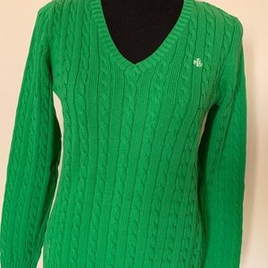 Ralph Lauren V-neck green chunky sweater